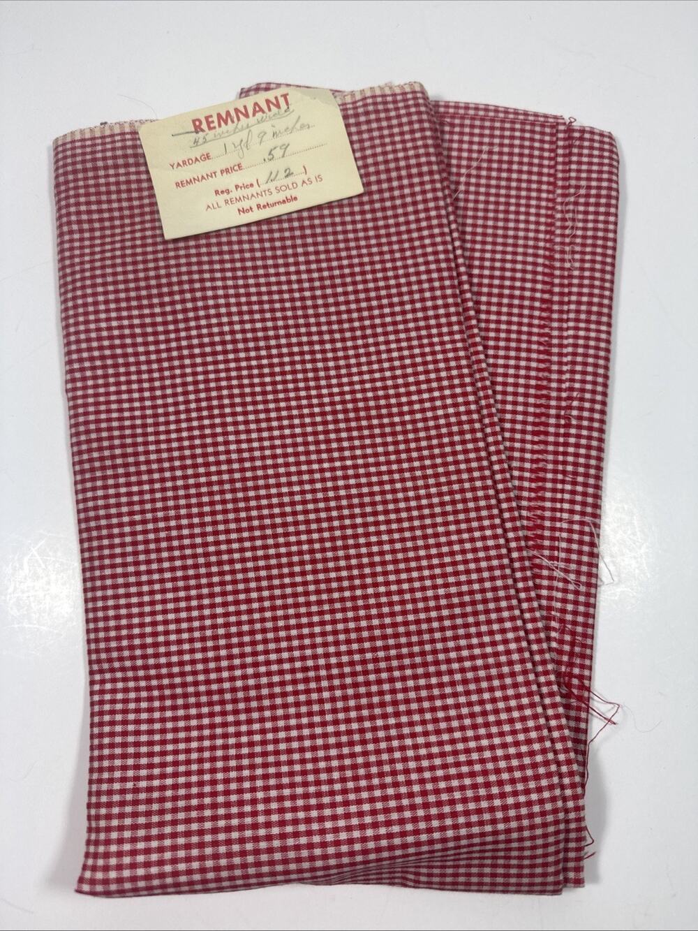 Vintage Feedsack Gingham Fabric Red Check 1 yard 9 Inches